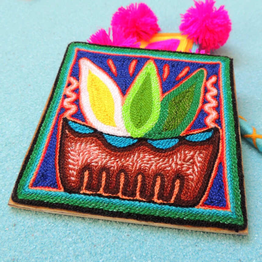 Huichol Art Yarn Painting Peyote Flower Cora Mexico