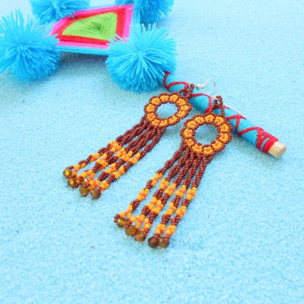 Huichol Small Beads Long Fringe Earrings