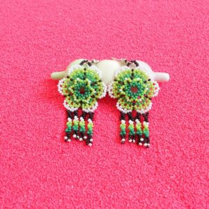 Huichol Small Beads Peyote Flower Earrings with Twisted Fringe