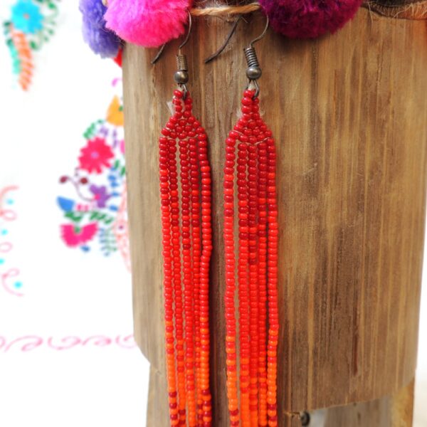 Huichol Red Gradient Shoulder Duster Earrings