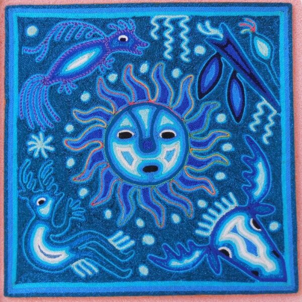 Huichol Art Yarn Painting Sun God