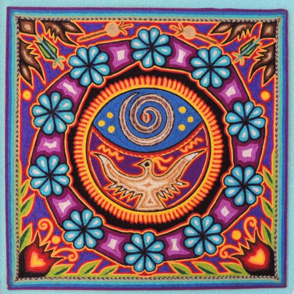 12" Huichol Art Yarn Painting Peyote and Eagle and Serpent