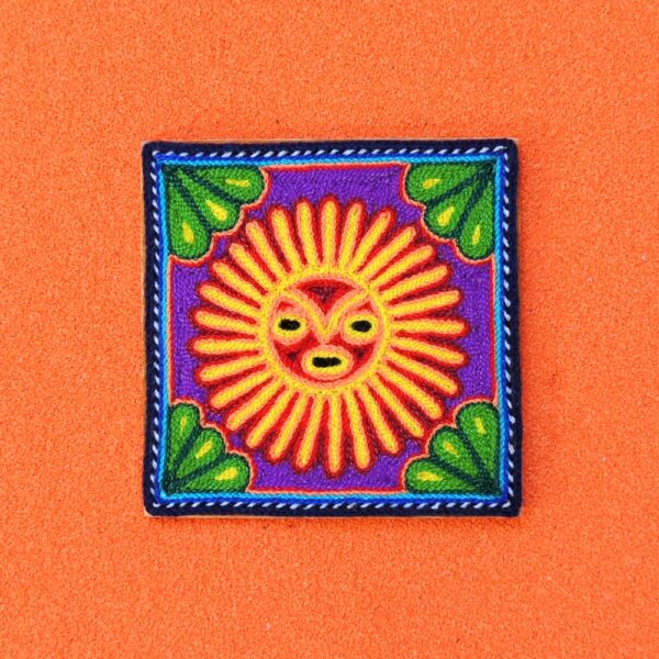 4" Huichol Art Yarn Painting Sun God