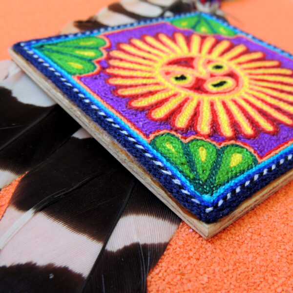 4" Huichol Art Yarn Painting Sun God