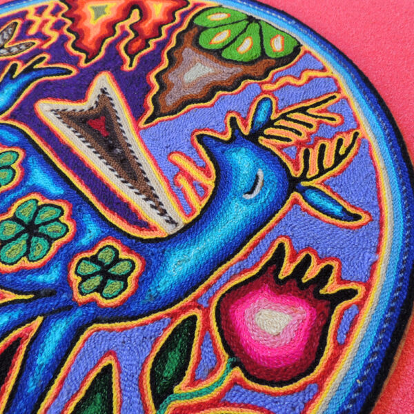 Huichol Art Yarn Painting Blue Deer and Peyote