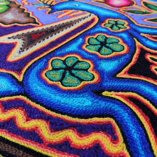 Huichol Art Yarn Painting Blue Deer and Peyote