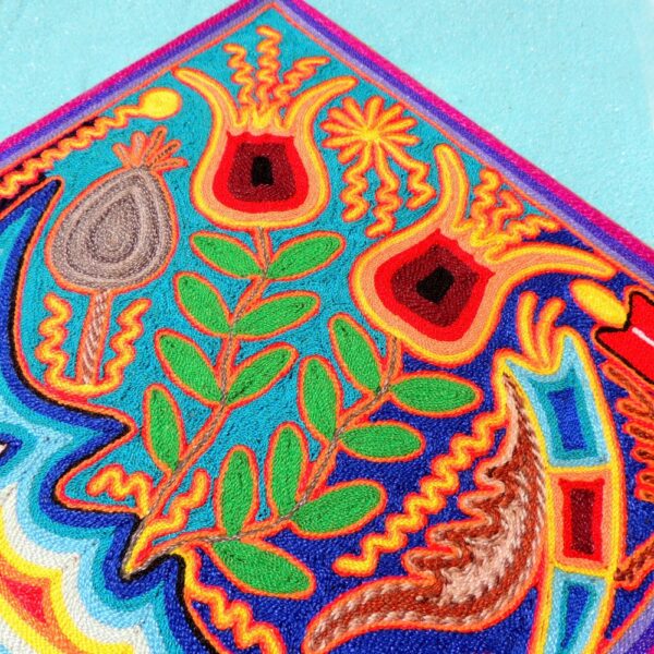 12" Huichol Art Yarn Painting Moon and Windflower