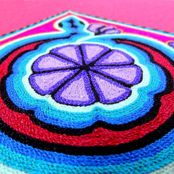 6" Huichol Art Yarn Painting Peyote and Serpent