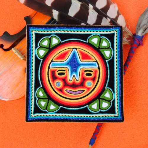 6" Huichol Art Yarn Painting Sun God