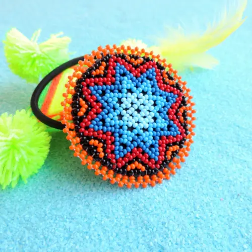 Huichol Beaded Blue Star Elastic Hair Ties