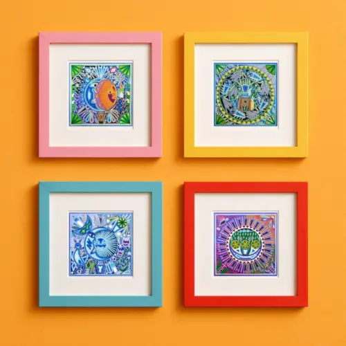 Huichol Yarn Art Print Set | 4-Piece Wall Art Wixárika