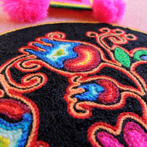 6" Huichol Art Round Yarn Painting Windflower