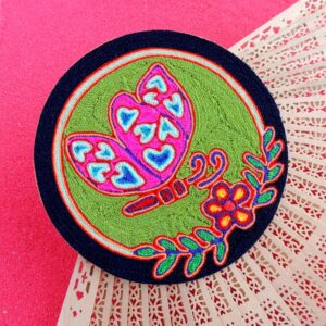 6" Huichol Art Round Yarn Painting Butterfly