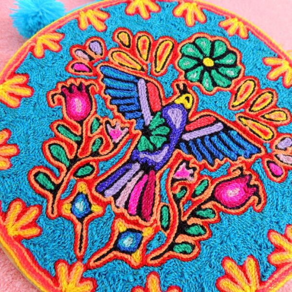 6" Huichol Art Round Yarn Painting Hummingbird and Peyote