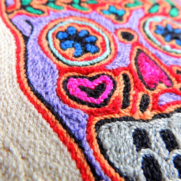 6" Huichol Art Round Yarn Painting Sugar Skull Calavera