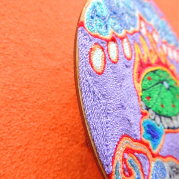 6" Huichol Art Round Yarn Painting Sea Turtle and Peyote