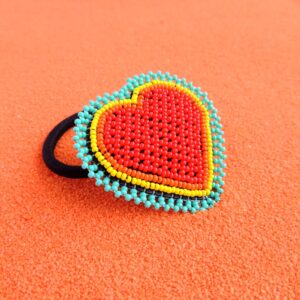 Huichol Beaded Orange Heart Elastic Hair Tie