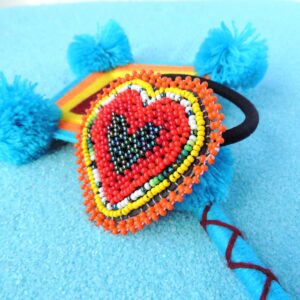 Huichol Beaded Red Heart Elastic Hair Tie