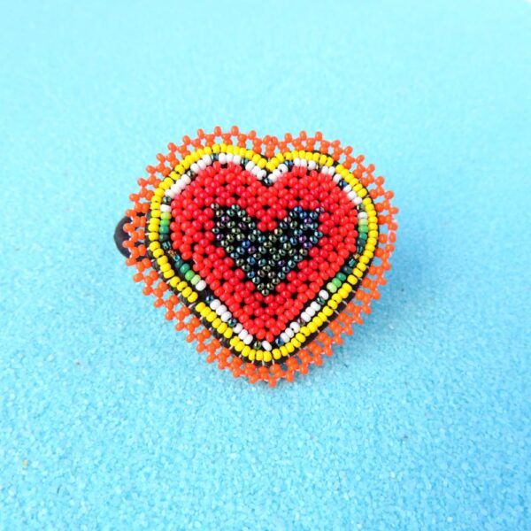 Huichol Beaded Red Heart Elastic Hair Tie