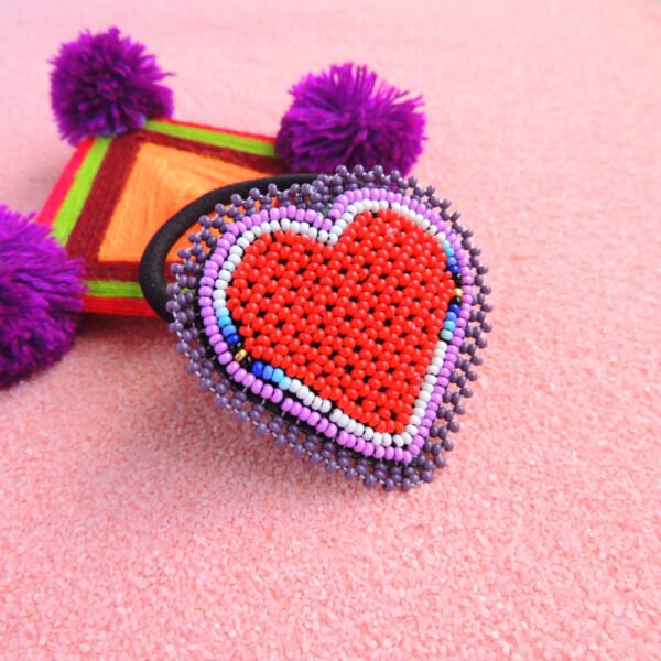 Huichol Beaded Red Heart Elastic Hair Tie