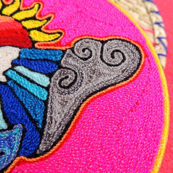 6" Huichol Art Round Yarn Painting Mountain and Sun