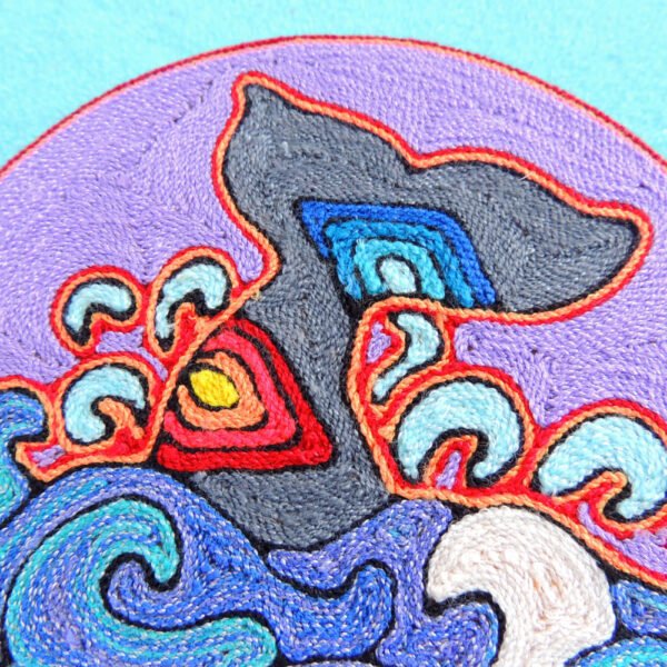 6" Huichol Art Round Yarn Painting Whale