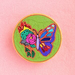 6" Huichol Art Round Yarn Painting Butterfly