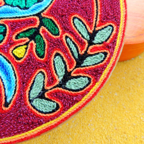 6" Huichol Art Round Yarn Painting Serpent and Peyote