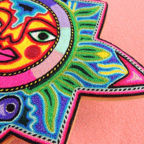 Huichol Art Yarn Painting Sun