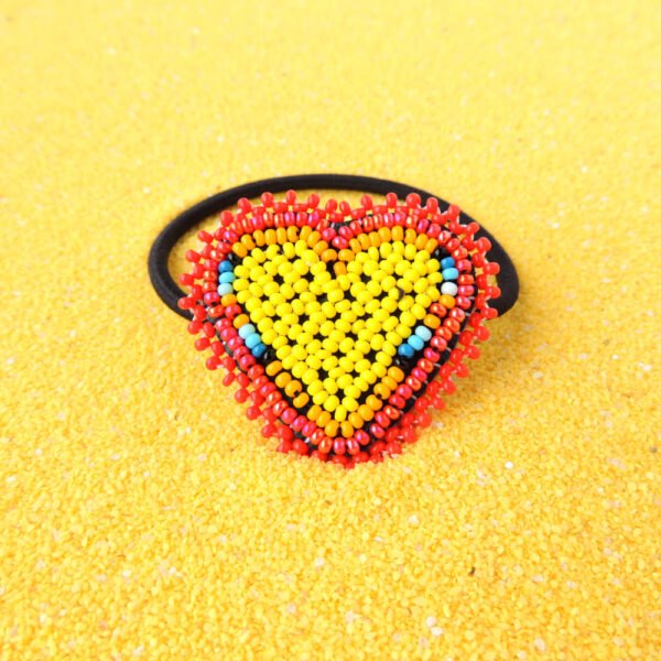 Huichol Beaded Heart Elastic Hair Tie Yellow & Red