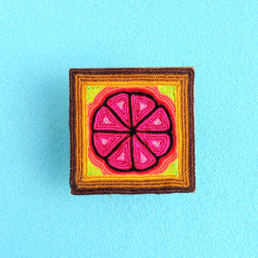 Huichol Art Yarn Painting Pink Peyote 6"