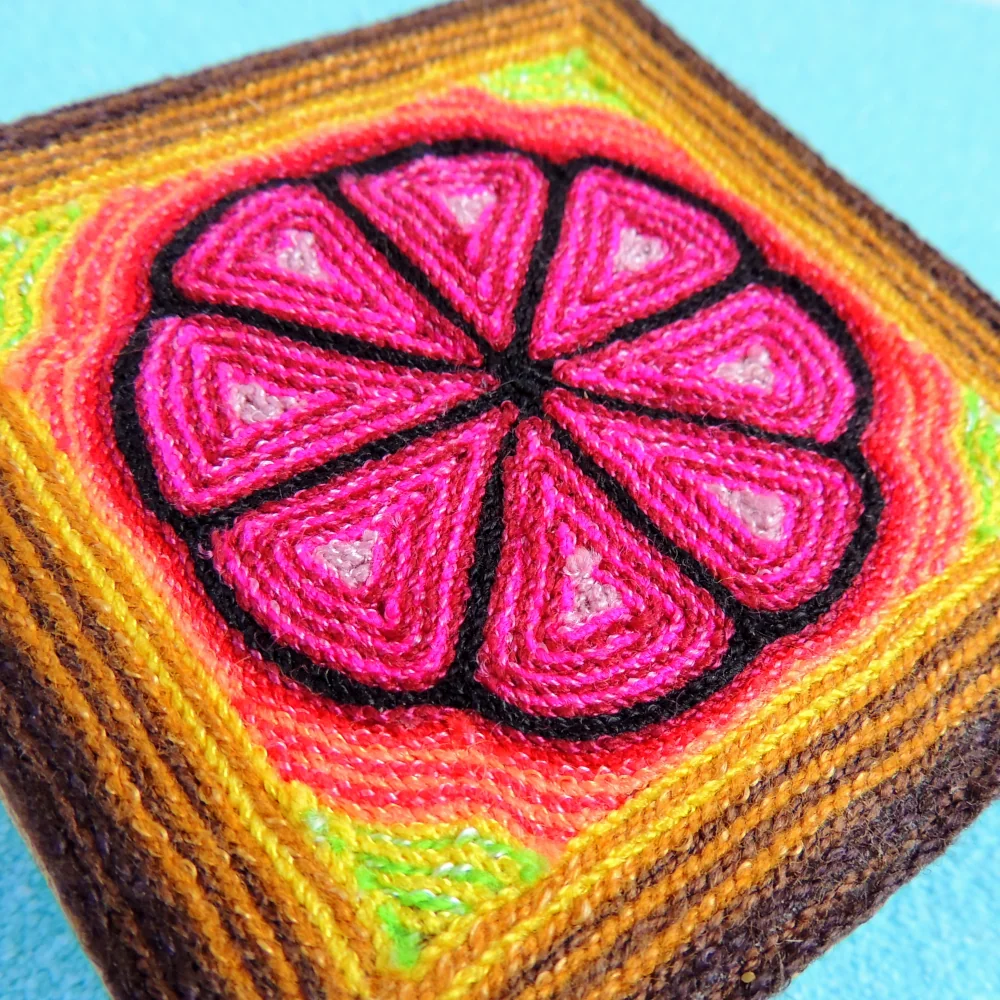 Huichol Art Yarn Painting Pink Peyote 6"