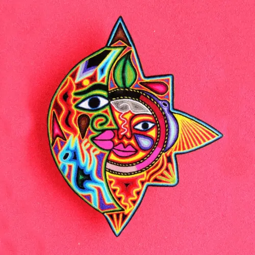 Huichol Art Yarn Painting Eclipse - Front